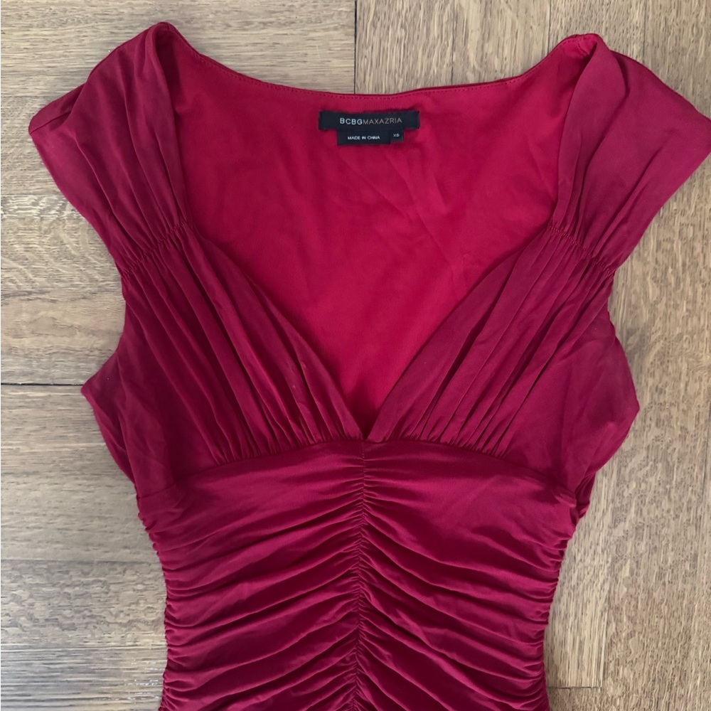 BCBGMaxAzria Deep Red Ruched Dress